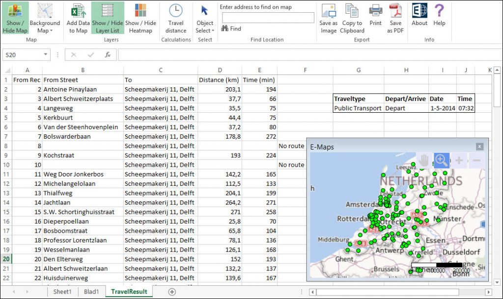Excel E-Maps Mobility - Insight in cost of travel within Excel